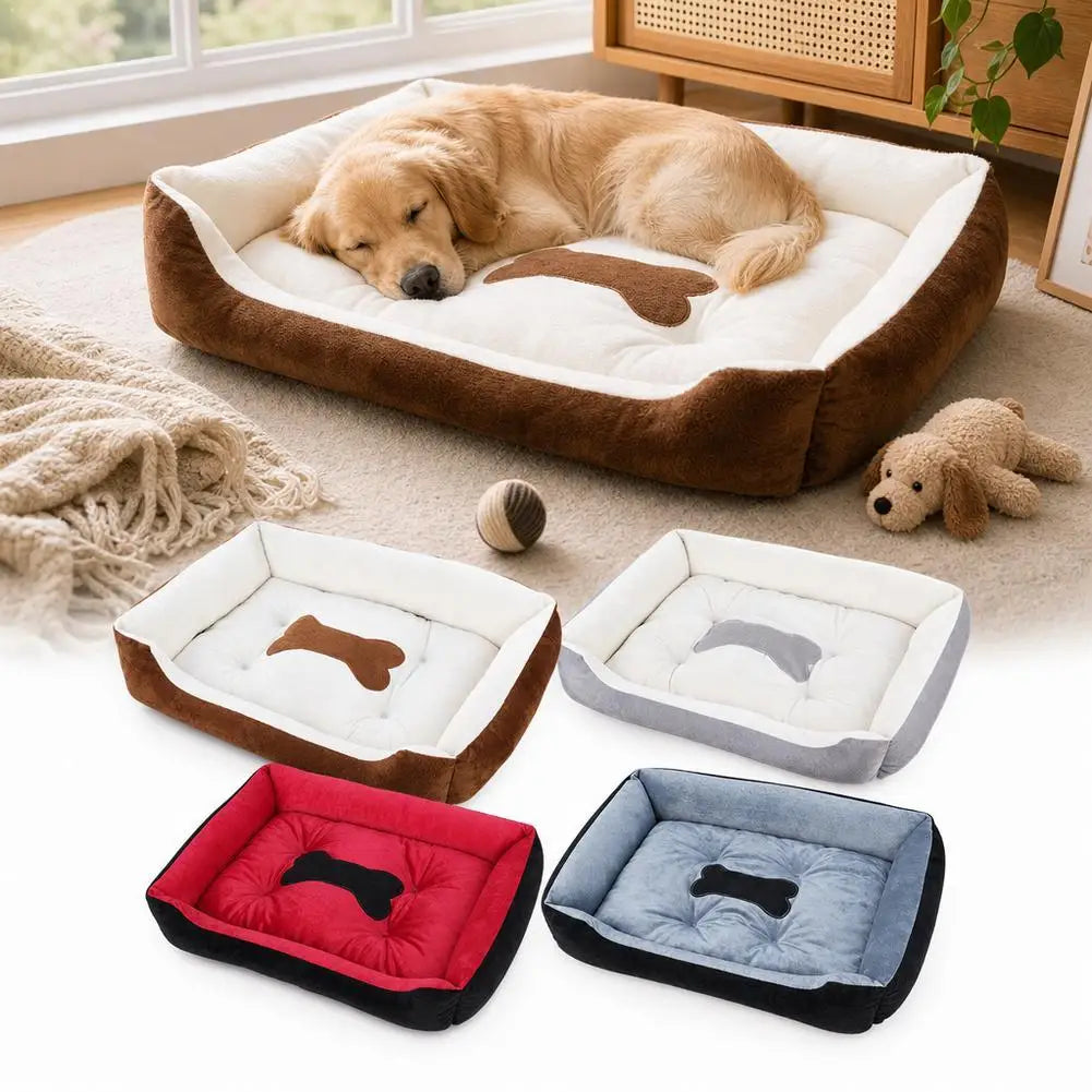 Panier Rectangulaire en Peluche pour Chien & Chat, Doux et Chaud, Petit/Moyen/Grand, Coussin Nid Confortable