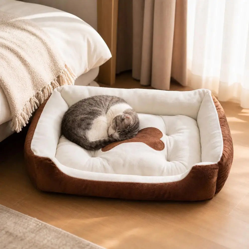 Panier Rectangulaire en Peluche pour Chien & Chat, Doux et Chaud, Petit/Moyen/Grand, Coussin Nid Confortable