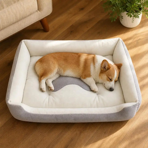 Panier Rectangulaire en Peluche pour Chien & Chat, Doux et Chaud, Petit/Moyen/Grand, Coussin Nid Confortable