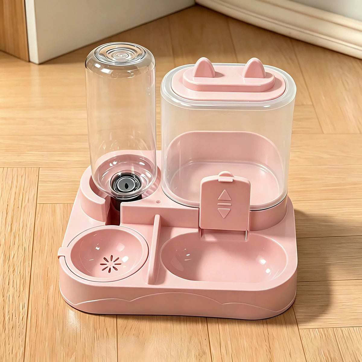 Distributeur 2-en-1 Nourriture & Eau pour Animaux, Séparation Sec/Humide, Plastique Résistant Transparent, Sans Pile, Chats & Chiens, Idéal Voyage
