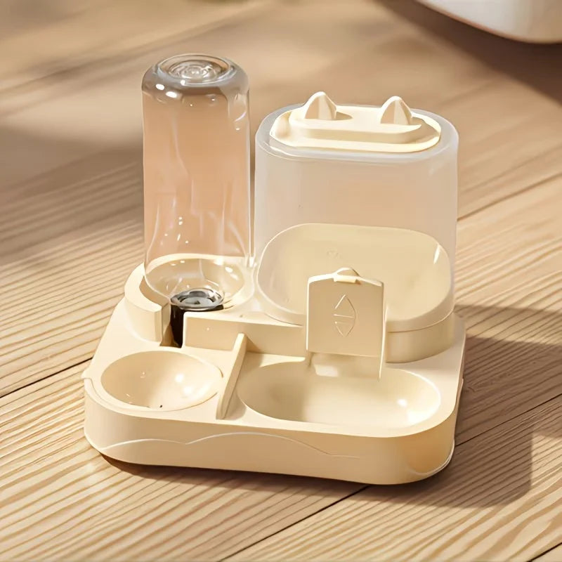 Distributeur 2-en-1 Nourriture & Eau pour Animaux, Séparation Sec/Humide, Plastique Résistant Transparent, Sans Pile, Chats & Chiens, Idéal Voyage