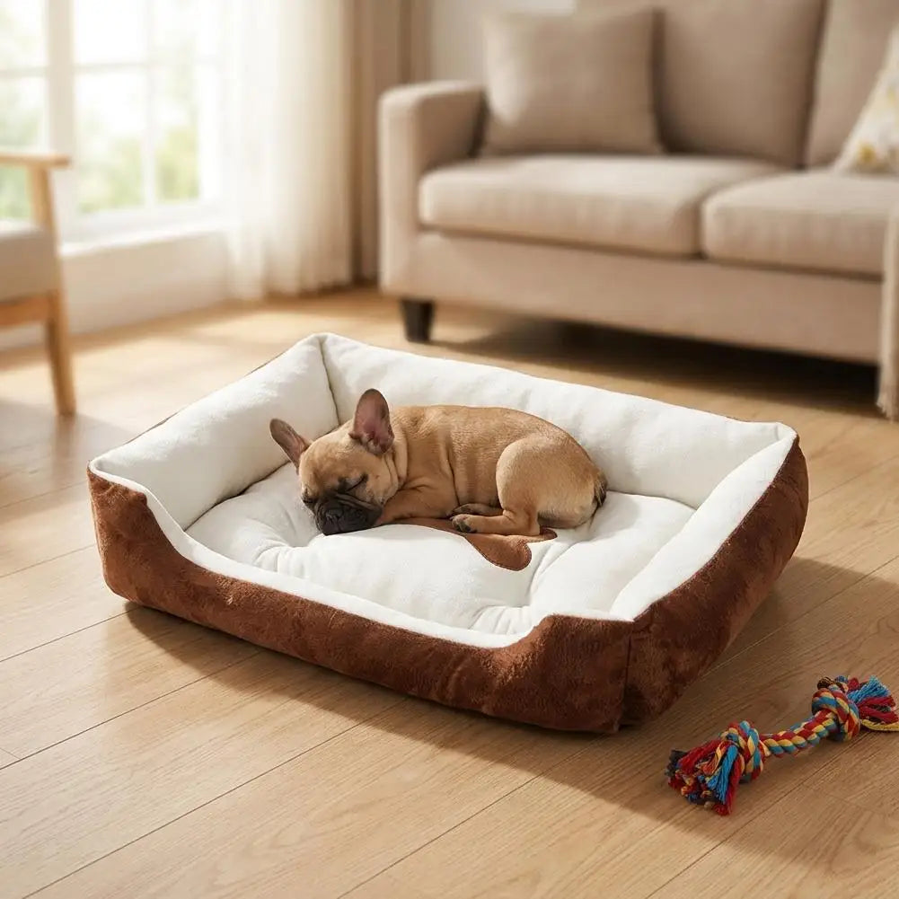 Panier Rectangulaire en Peluche pour Chien & Chat, Doux et Chaud, Petit/Moyen/Grand, Coussin Nid Confortable