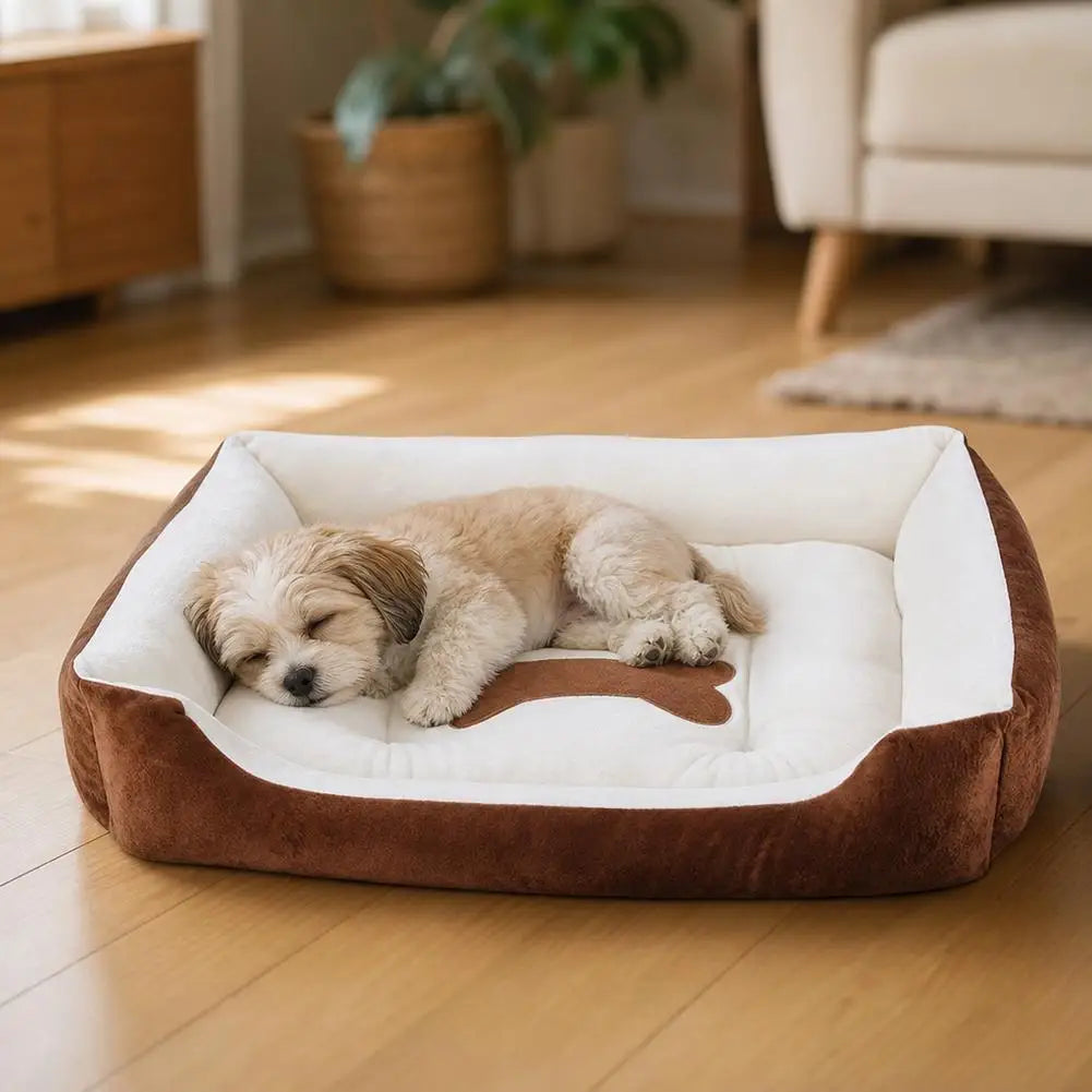 Panier Rectangulaire en Peluche pour Chien & Chat, Doux et Chaud, Petit/Moyen/Grand, Coussin Nid Confortable