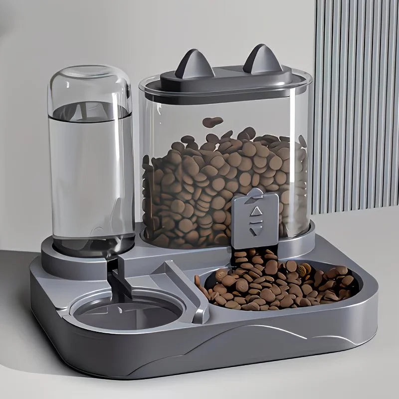 Distributeur 2-en-1 Nourriture & Eau pour Animaux, Séparation Sec/Humide, Plastique Résistant Transparent, Sans Pile, Chats & Chiens, Idéal Voyage