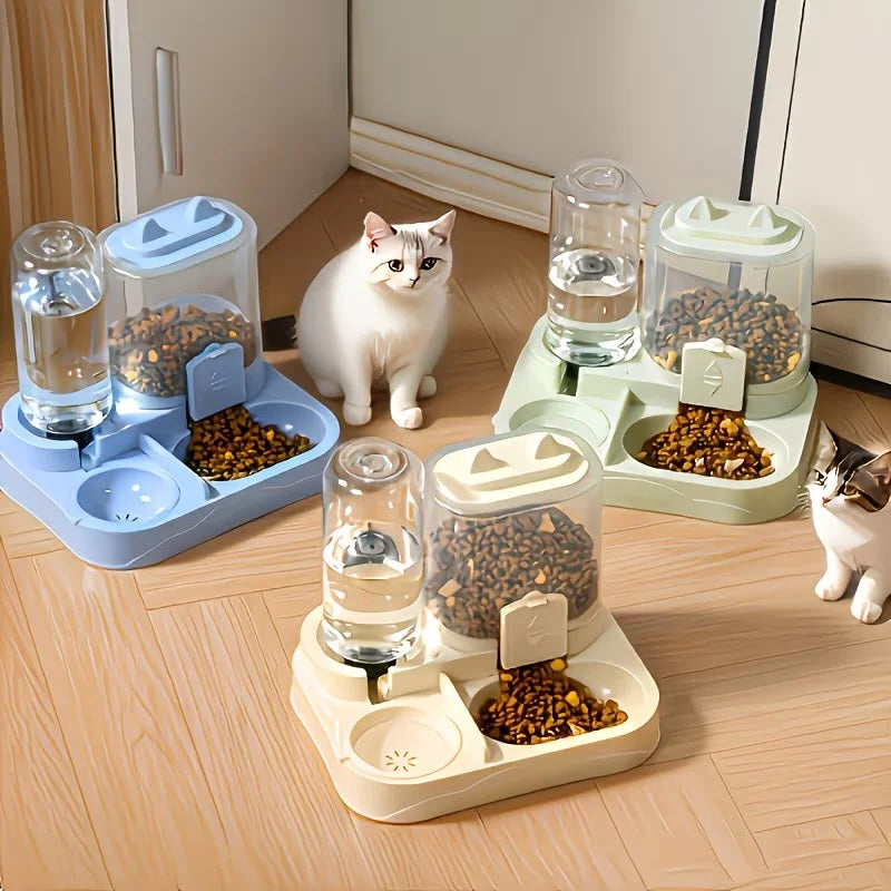 Distributeur 2-en-1 Nourriture & Eau pour Animaux, Séparation Sec/Humide, Plastique Résistant Transparent, Sans Pile, Chats & Chiens, Idéal Voyage